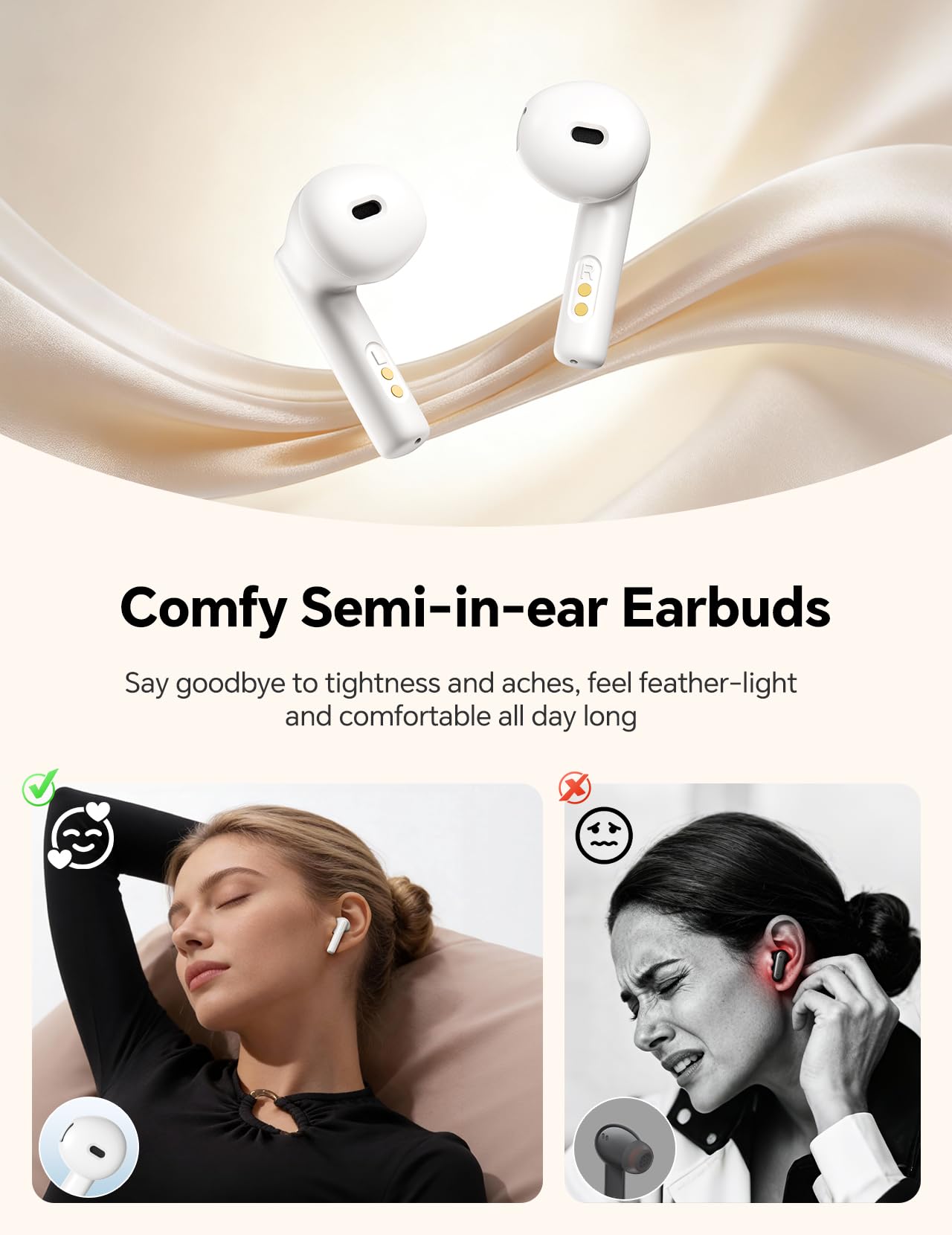True Wireless Earbuds Bluetooth Headphones: Ultra-Lightweight Bluetooth Earbuds for All-Day Comfort, Waterproof TWS Ear Buds with Mic, 25H Playtime, Earphones for iOS/Android, Work, Commute, Study