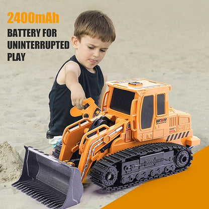 Remote Control Front Loader - Metal Shovel LED Working Lights Music &amp 2 Rechargeable Batteries Construction Toys for Boys Age 4 5 6 7 8 Birthday Gift