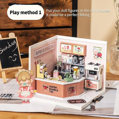 Rolife Plastic House Building Set Toy DIY Miniature Dollhouse Playset with LED for Mini Figures Construction Toys Diorama Kit Gifts for Adults