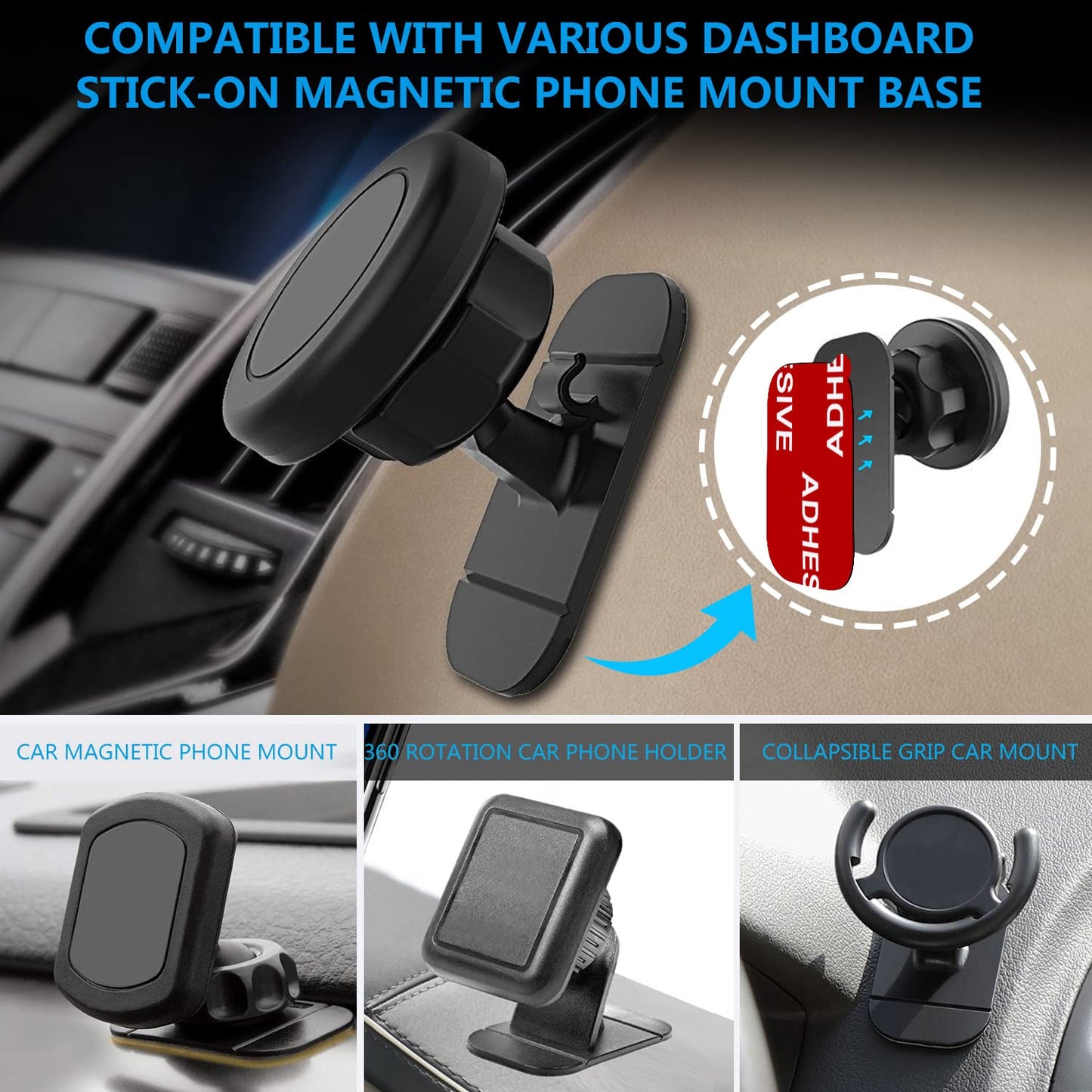AZXYI Very High Bond Car Adhesive, 9 PCS Dashboard Sticky Adhesive Replacement, Double Sided Sticky Pads Sticker Tapes for Mounting Windshield Dashboard Magnetic Phone Car Mount and Dash Cam