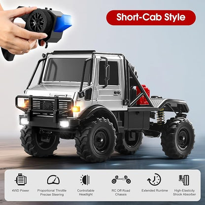 RC Truck 1/18 RC Semi-Trucks MN-333 Unimog Off-Road Rock Crawler 4WD Remove Control Truck RTR Transport Car Alloy Model for Modification Enthusiasts Gifts (Silver)