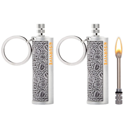 SURVIVE Permanent Match Metal, 2 Pack, Reusable Survival Fire Starter Striker Lighter, Emergency Waterproof Keychain Strike Anywhere Stick Kit