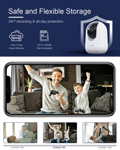 Indoor Security Camera 2K, Pet Camera with Phone App, WiFi Cameras for Home Security Camera for Dog/ Baby Monitor/Elder Pan Tilt, 5/2.4GHz, 24/7, 2-Way Talk, Human Detection, Motion Tracking, Cloud