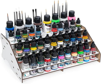 Vallejo - Front Paint Storage Rack for Scale Models and Miniatures | Capacity for 52 Bottles of 18 ml. (0.6 fl.oz.) 8 Bottles of 35 ml. (1.18 fl.oz.) or 60 ml. (2.02 fl.oz.) and 22 Brushes