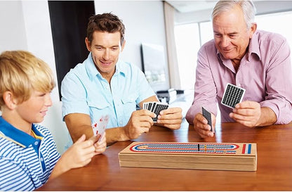 Cribbage Board Game Set with Large Storage Area Solid Wood 3 Track Cribbage Board 9 Metal Pegs 2 Playing Cards and Instruction. Portable Travel Board Game for All Ages.