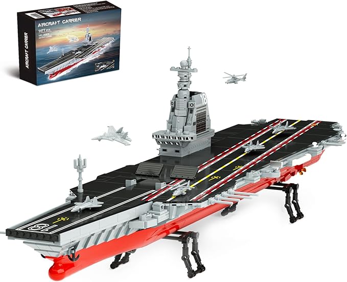 Aircraft Carrier WW2 Military Battleship Building Block Set Large-SizedCruiser Toy Military Battle Ship with Helicopter and City Lifeboat Compatible with Lego Sets for Adults (1514pcs)