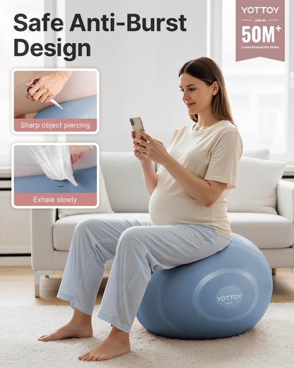 YOTTOY Anti-Burst Exercise Ball for Working Out, Yoga & Pregnancy, Extra Thick Workout Ball for Physical Therapy & Fitness