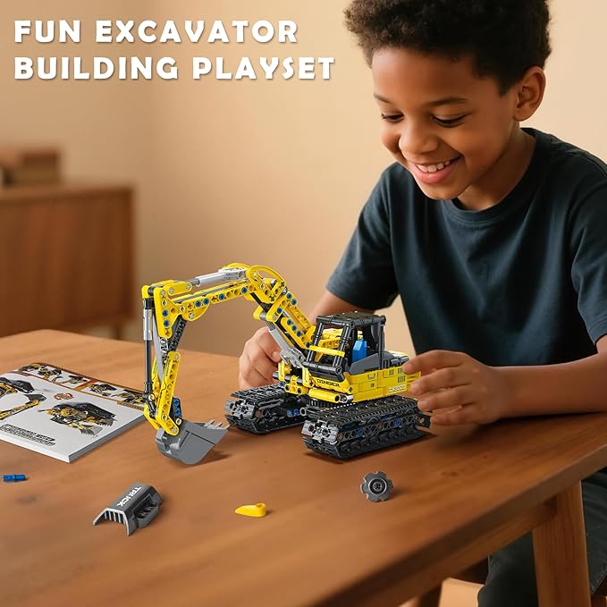 2-in-1 Excavator &amp Bulldozer Building Kit - 399 Pieces STEM Educational Construction Toys for Kids Creative Birthday Gift Idea