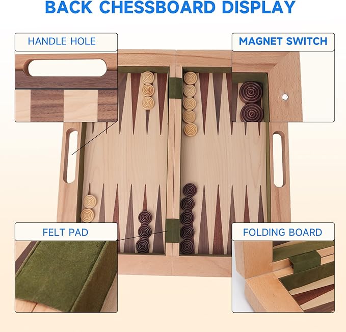 GSE Games &amp Sports Expert 16 Deluxe 3-in-1 Wooden Folding Chess Checker &amp Backgammon Board Game Combo Set Portable Travel Game Set for Kids &amp Adults