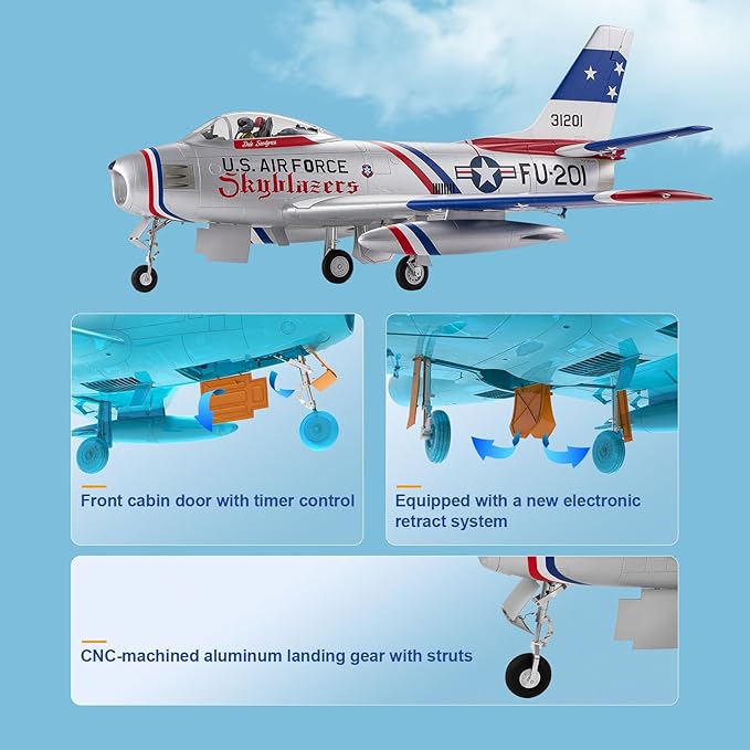 FMS Rc Planes for Adults Remote Control Airplane F-86 Skyblazer Blue RC Airplane 6CH 80mm Hobby Rc Airplanes PNP (No Radio Battery Charger)