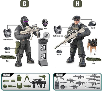 SWAT Model Equipment Assembly Building Block Toys8 PCS City Police Action Mini-Figures with Multiple Military Weapons AccessoriesParty Favors Set