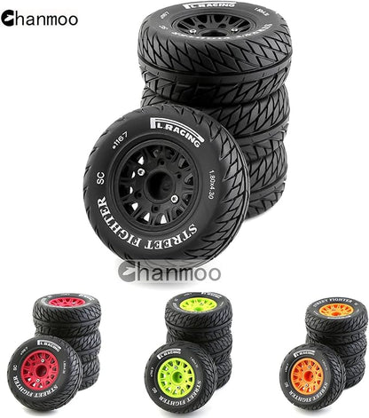 1/10 RC Short Course Truck Tires And Wheels With 12mm 14mm 17mm Hex 113mm 1/8 Rubber Tyres For 1/8 or 1/10 Scale On Road Car HSP Sonic 94102 GT PTG-2 Tamiya TT02 RC Racing Car 4PCS (Black B)