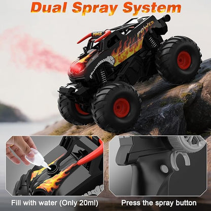 Amphibious Remote Control Car 4WD | Waterproof RC Cars with Dual Spray Mist &amp Led Lights1:16 RC Monster Truck for All Terrain Off-Road Pickup Toys Gifts for Boys/Girls Age 8-12+