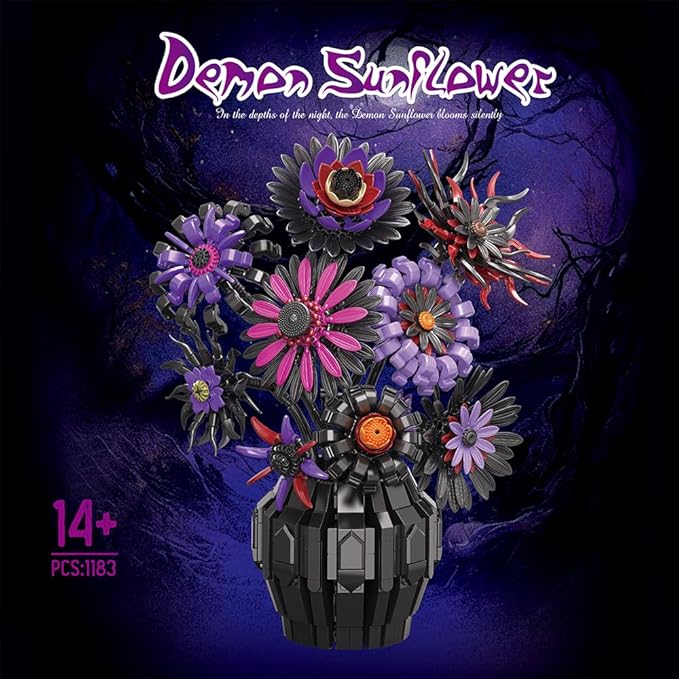 39109 Demon Sunflower Building Blocks Flower Set 1183pieces of Floral and Plant Series Block Sets Adult Creative Enthusiast Model Gifts and Unique Collectibles Can be Used for Room Decoration