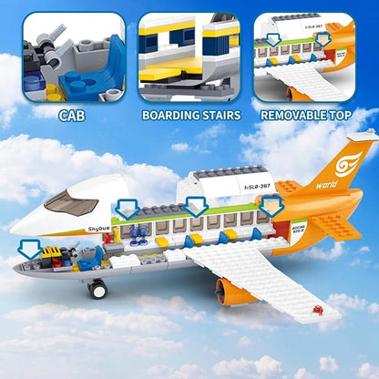 Airplane Building Set City Airport Passenger Plane Toy Compatible with Lego Plane with an Airplane Control Tower Terminal Baggage Cart 8 Minifigures