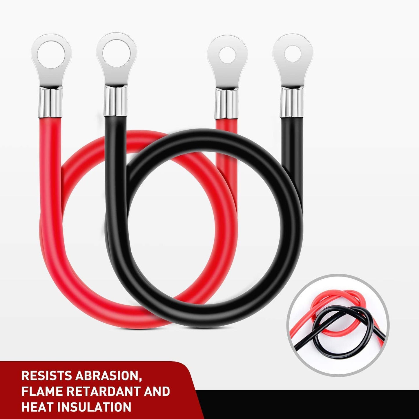 Nilight 6 AWG 20 Inch Each Battery Power Inverter Cables w/Tinned Wire Terminals Red Black 3/8 Inch Lugs Copper Parallel Oxygen-Free Wires for Solar Motorcycle Automotive Cars