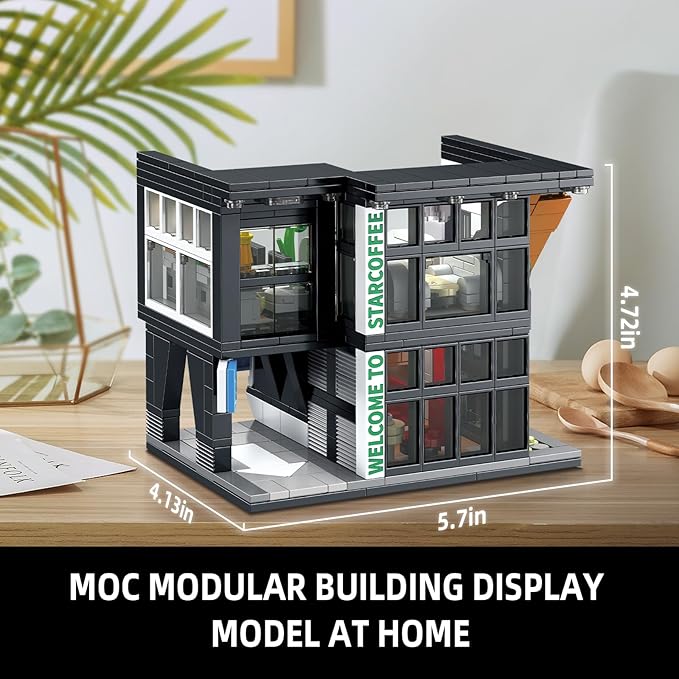 City Coffee House Architecture Building Blocks Set for Adults Street View Modern Cafe Shop Building Construction Toy with Light Christmas Birthday Gift for Kids Boys Girls 6-12 (581 PCS)