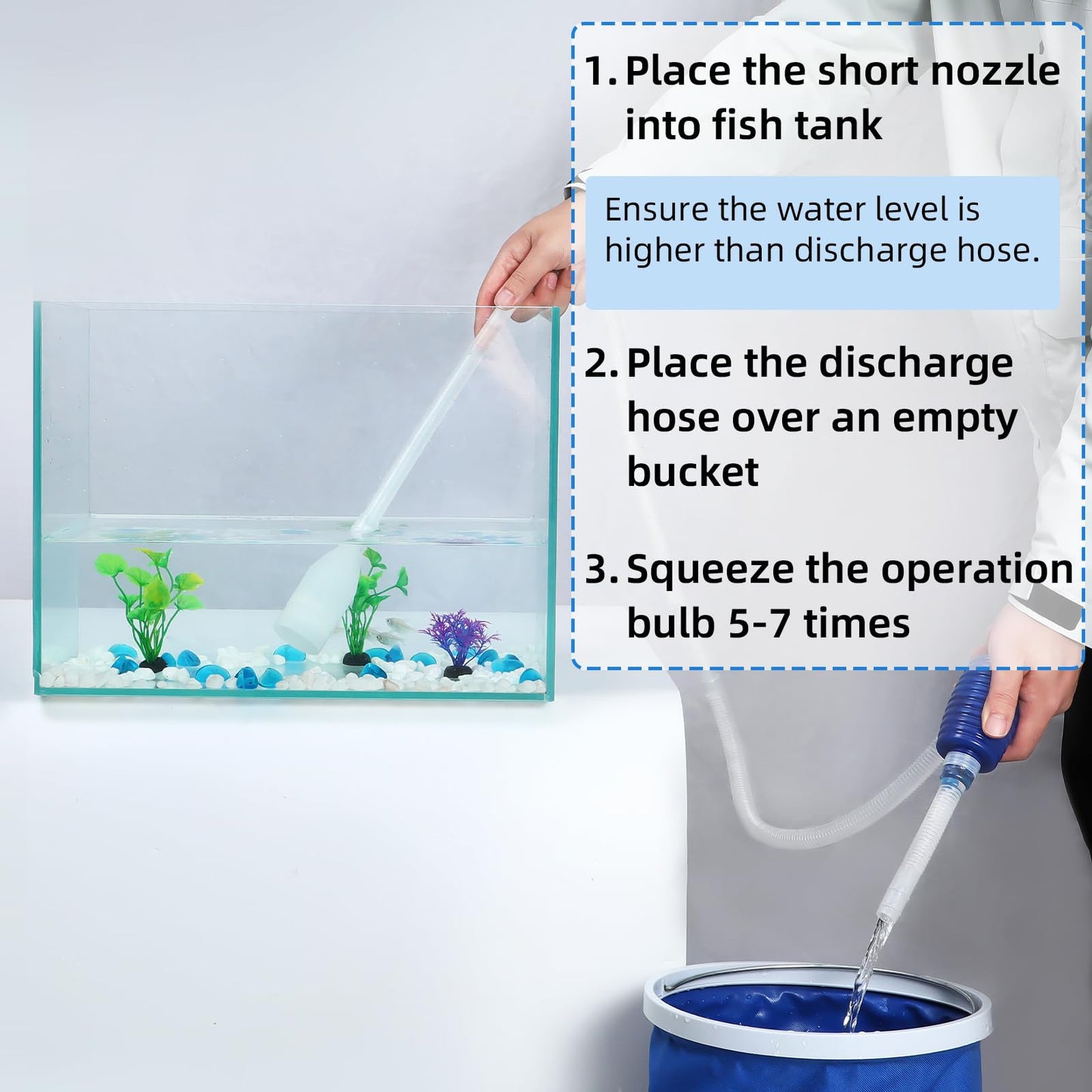 AQUANEAT Aquarium Vacuum Siphon, Fish Tank Water Changer, Gravel Cleaner, Hand Pump