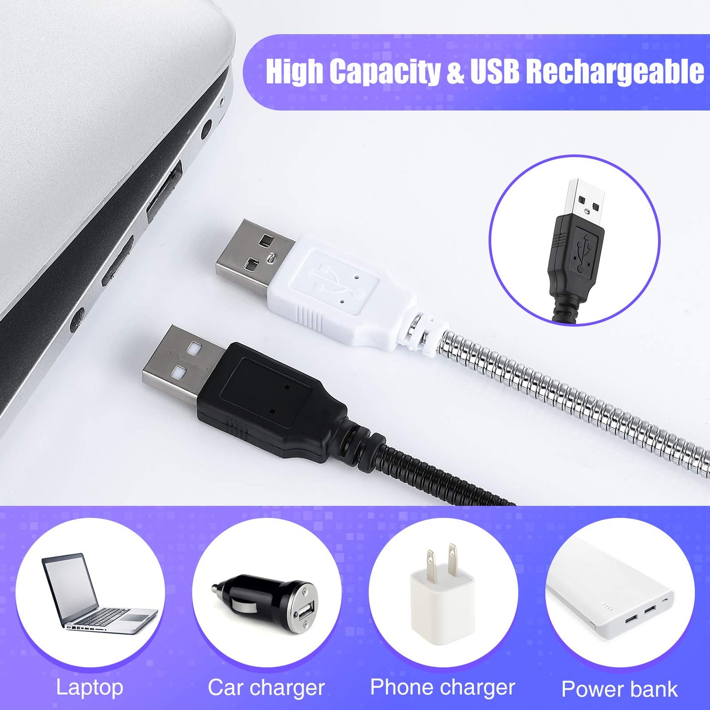 Mudder 2 Pieces USB LED Light for Laptop Keyboard Light Gooseneck Computer Lamp Flexible Stick Dimmable LED Lamp Touch Switch for Reading Book(Black, Silver)