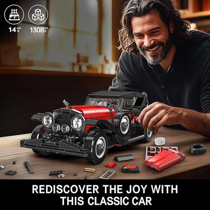 Mould King 10114 Classic Cars Building Kits MOC Vintage Car Model Building Blocks Set Gift for Age 14+/Adult Collections Enthusiasts(1308+ Pieces Static Version)