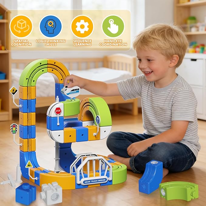 Electric Train Set for Kids 4 5 6 7 8 225PCS(80 Tracks +2Trains) 3D Infinity Flexible Anti-Gravity Race Track STEM DIY Railroad Building Toy Birthday Gifts for Boys &amp Girls Ages 3 4 5 6 7 8