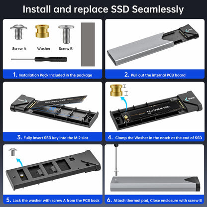 SSK M.2 NVME SATA SSD Enclosure Adapter, USB 3.2 Gen 2 (10 Gbps) to NVME PCI-E SATA M-Key/(B+M) Key Solid State Drive External Enclosure Aluminum Support UASP Trim for SSDs 2242/2260/2280