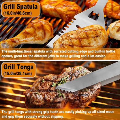 POLIGO 26PC Exclusive BBQ Grill Accessories in Aluminum Case for Birthday Christmas Grilling Gifts - Premium Grill Utensils Set with Barbecue Claws, Meat Injector, Thermometer for Smoker, Camping BBQ
