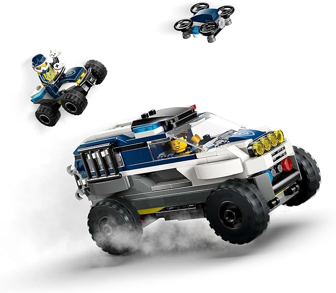 Lego tbd-60449 New title: LEGO City Off-Road Police Chase Action Set – Police SUV Crook Pickup Quad Bike &amp Drone | Kids Construction Toy - 60449