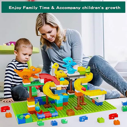 Dinosaur Marble Run Building Blocks STEM Toys for Kids Ages 3-8 | 127 Pcs Construction Set with 3 Dinos &amp Ball Run Track 4 in 1 Modular Design Learning Toys for Boys Girls Christmas Birthday Gif