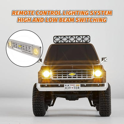 FCX24 FMS 1/24 K5 Chevy Blazer RC Crawler Officially Licensed Mini RC Car Pick Up Truck &amp SUV 2 in 1 4WD 8km/h 2 Speeds Switch Off-Road RC Model with LED Lights for Adults (Orange)