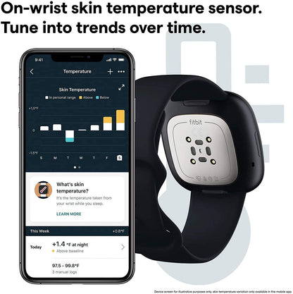 Fitbit Sense Health & Fitness Smartwatch W/GPS, Bluetooth Call/Text, Heart Rate SpO2, ECG, Skin Temperature & Stress Sensing (S & L Bands, 90 Day Premium Included) International Version (Graphite)