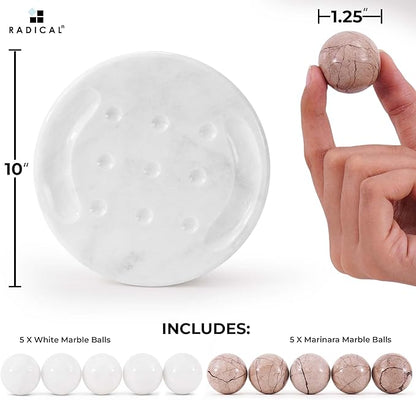 Radicaln Marble Tic Tac Toe Board Game 10 Inches White &amp Marinara Handmade Adults Brain Games for Tabletop Ideal Tic Tac Toe Strategy Board Games for Game Night