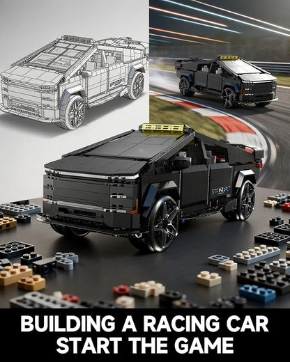 Remote Control Building Kit Futuristic Cyber Truck Model Black Electric RC Vehicle with Omniwheel Drift 1572 Pieces Construction Set for Adults 14+