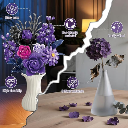Gohero Purple Roses Building Blocks Set (822PCS) - Lego Compatible Flowers for Adults Gothic Home Decor for Women &amp Teen Girls Making It an Ideal Gift for Halloween Valentine's Day.