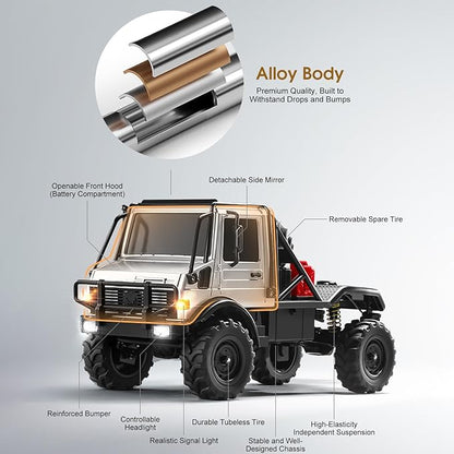 RC Truck 1:18 Scale RC Semi-Truck MN 333 Unimog Off-Road Rock Crawler 4WD Remove Control Trucks RTR Transport Car Alloy Model for Modification Enthusiasts Gifts (Green)