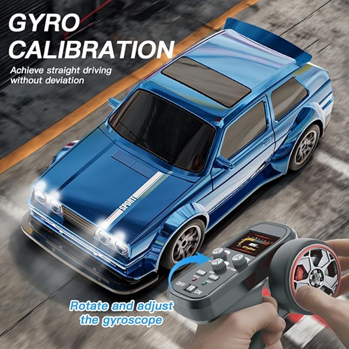 KF30 1/43 Mini RC Drift Car 2.4G Full-Proportional 4WD RC Racing Car Model with LED Lights and Gyro RTR (Blue)