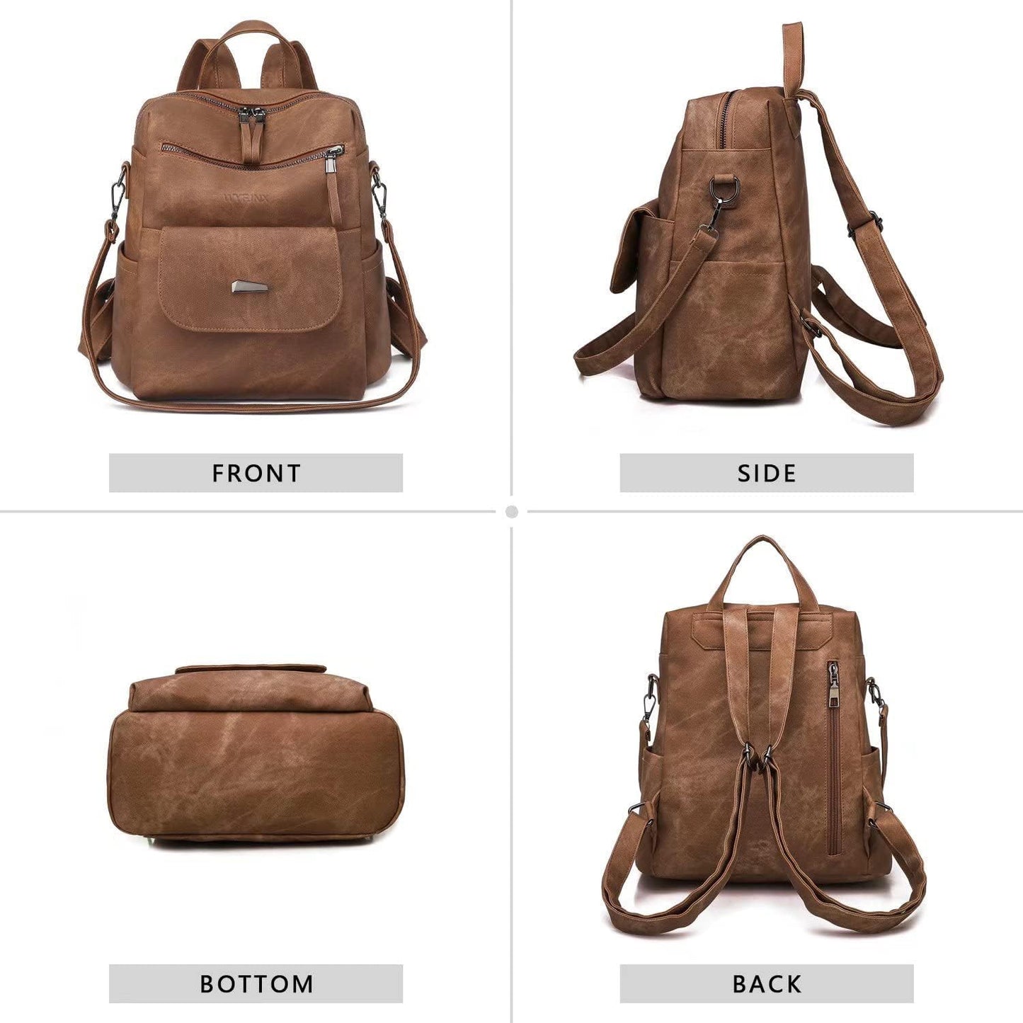WYFJNX PU Leather Backpack Purse for Women Fashion Multipurpose Design Handbag Ladies Shoulder Bags Travel Backpack Brown