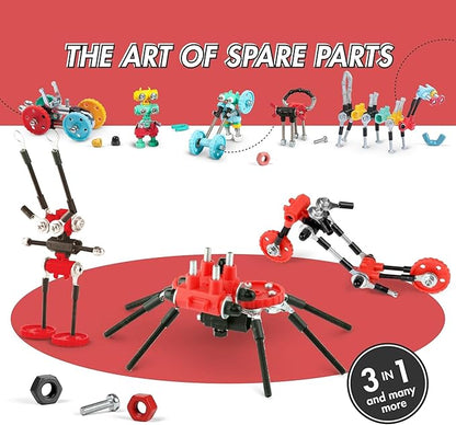 The Off Bits Erector Set: Animal Mini STEM Toys for Kids 6+ Toy Building Sets with Nuts &amp Bolts STEM Building Toys Gifts for Boys and Girls (Red Spider)