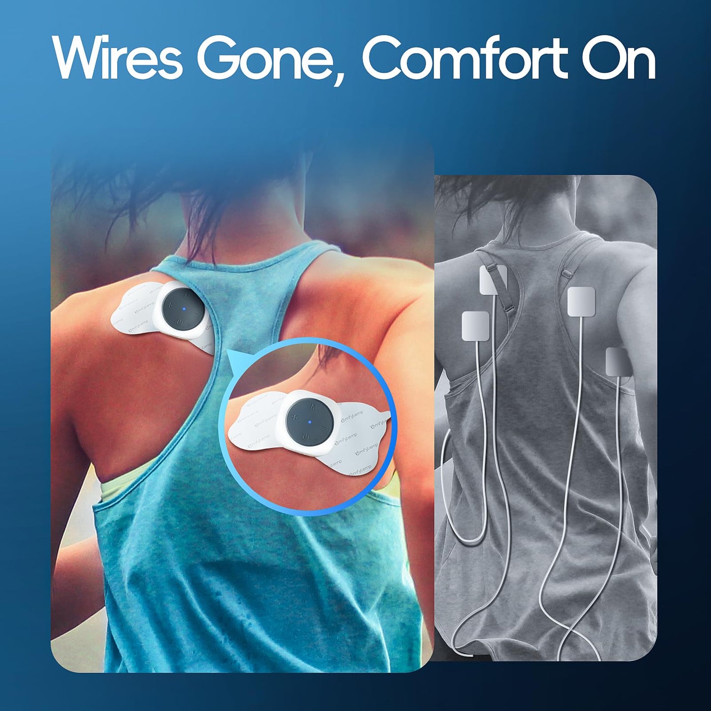 Comfytemp Wireless TENS Unit Machine for Pain Relief, FSA HSA Eligible TENS Unit Muscle Stimulator with Two Sets, Up to 30 Modes TENS Device for Back Pain, Rechargeable Portable with APP Control