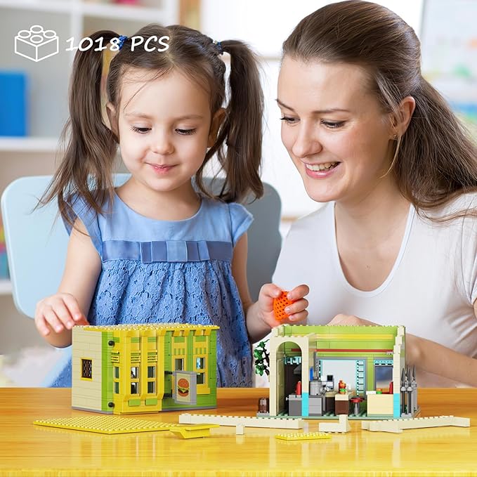 Happy Burgers House Building Set The Bob's House Kuchi Kopi Building Blocks Toys Set Compatible with Lego Great Gift and Collectibles Set for Belcher Family Cartoon TV Fans Boys &amp Girls(1018 PCS