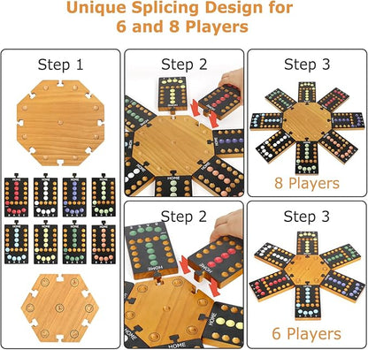 Marble Board GameWooden Board Game for 6-8 PlayersPortable Design Marble Game with 32 Marbles 16 Dice Family Game Night Gift for Kids &amp Adults