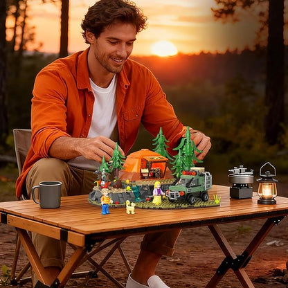 Mountain Camping Building Blocks Set - 677PCS Outdoor Adventure Scene Construction Toy with Tent Camping Car &amp Campfire Desktop Decoration for Kids &amp Adults Creative Gift for Camping Lovers