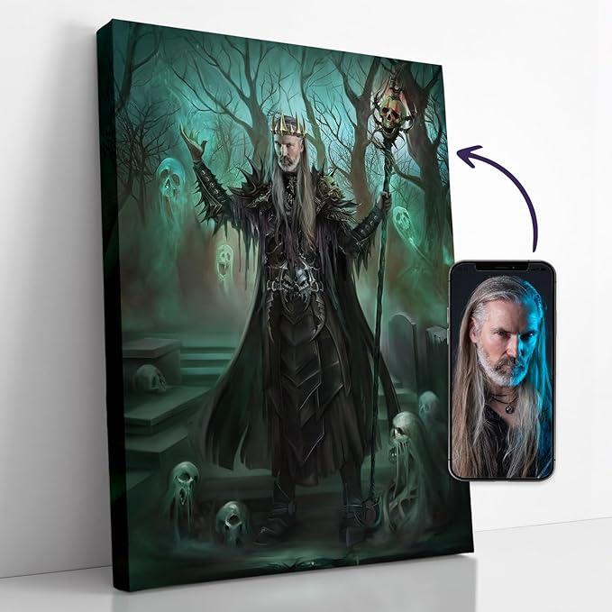 Turn Me Royal Custom Portrait from Photos Personalized Fantasy Portrait Canvas Wall Art as Unique Birthday Gift for Men Turn Him into Superhero (The Necromancer 8 x 10)