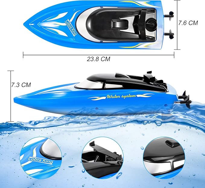 2PACK RC BoatRemote Control Boats for Kids and Adults10km/H 2.4G High Speed Remote Control BoatFast RC Boats for Pools and Lakes with 4 Rechargeable Battery.(Blue+Yellow)