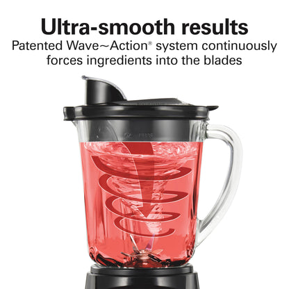 Hamilton Beach Power Elite Wave Action Blender For Smoothies, 40 Oz Glass Jar, 12 Functions Including Puree, Crush Ice, 700 Watts - Black (58148A)