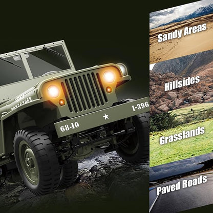 Remote Control Car 2.4Ghz 4WD Off Road RC Jeep Rock Crawler Vehicle with Linked Lights 1:10 Scales All Terrain Remote Control Trucks RTR Hobby RC Car for Teen Adults