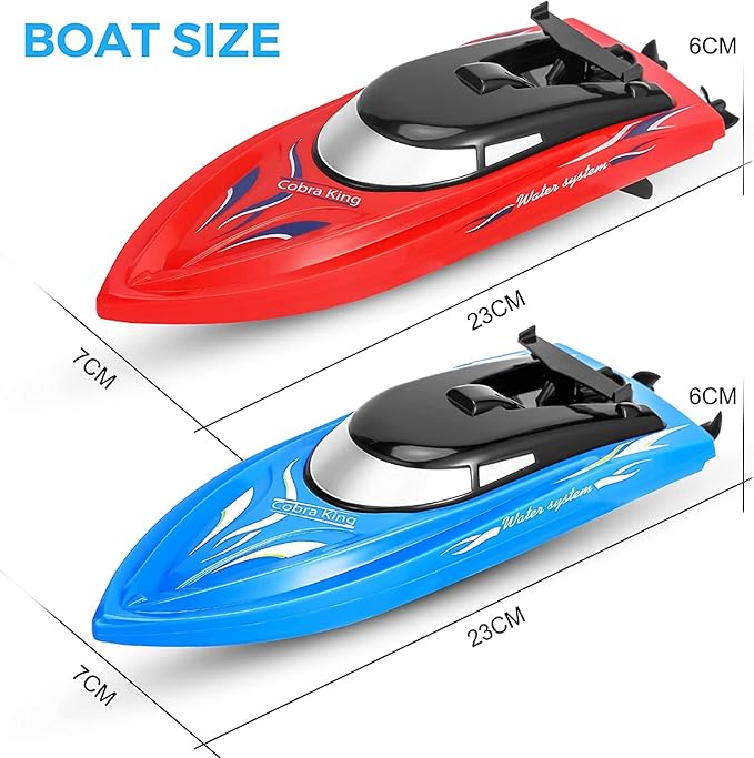 2PACK RC BoatRemote Control Boats for Kids and Adults10km/H 2.4G High Speed Remote Control BoatFast RC Boats for Pools and Lakes with 4 Rechargeable Battery.(Blue+Red)