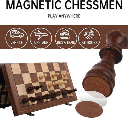 Magnetic Wooden Chess Set 15'' Folding Chess Board Portable Travel Chess Set Games with Chessboard Bag Beginner Chess Set for Tournament Professional Beginner