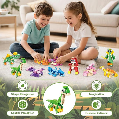24 Pack Easter Party Favors for Kids 3-in-1 Dinosaur Building Block Toys Kids Classroom Gifts Stocking Stuffers Goodie Bag Stuffers Classroom Rewards Birthday for Boys Girls Ages 6-12