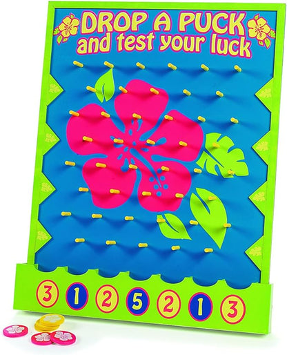 Fun Express Plinko Board Game Large 16x20 Tabletop Prize Drop Disc Game - Premium Wood Carnival Games for Kids Adults Parties | Luau Circus Fair School Events | Complete 8-Piece Set with Discs